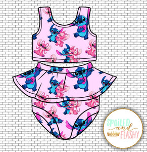 Pink and blue alien swim